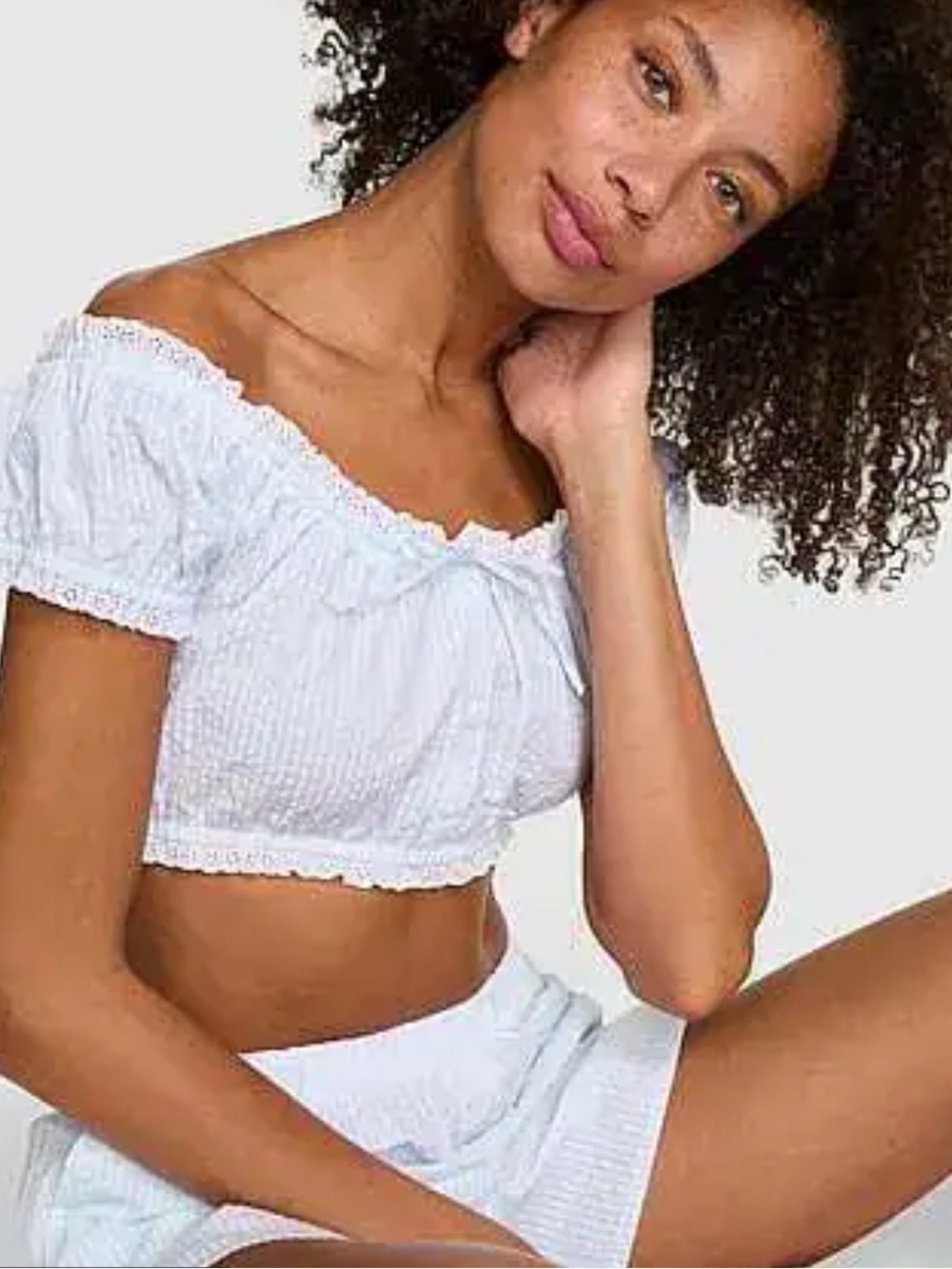 Frankie’s x Pink White and Baby Blue Sycamore Seersucker Crop Top XL